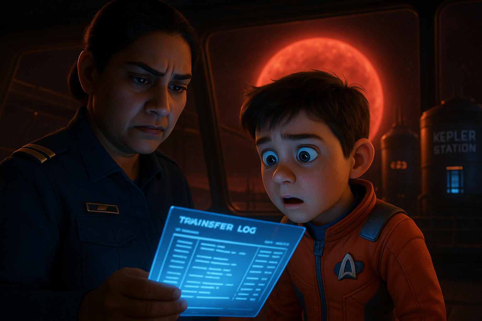 Priya hands Jake the transfer log printout