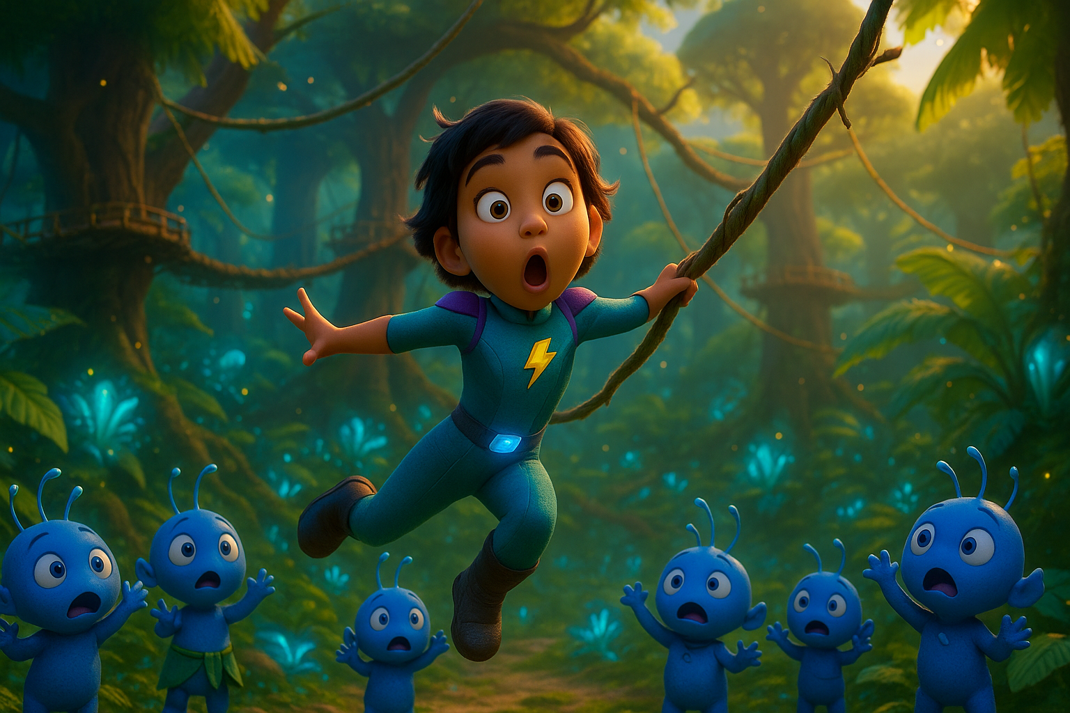 Blaze crash-landing in the jungle canopy